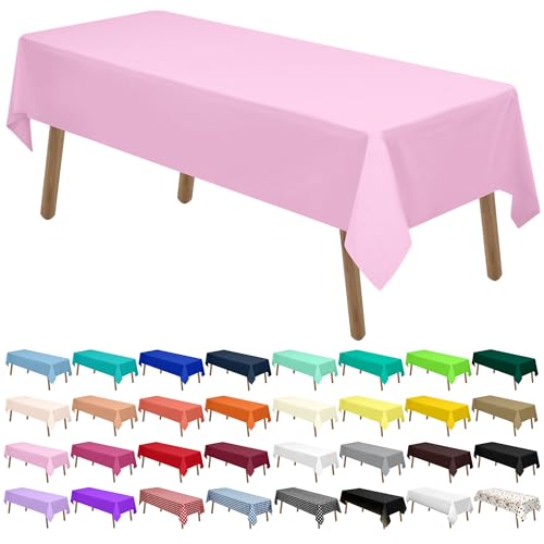 PARTY ULYJA Pink Plastic Tablecloths 2 Pack Disposable Table Covers 54 x 108 Inch PEVA Vinyl Bridal Shower BBQ Picnic Birthday Wedding Banquet Parties 8 ft Rectangle Use - color: E01 Pink