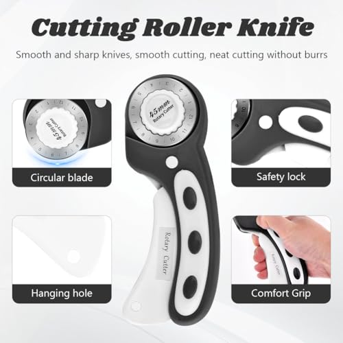 45mm Rotary Cutter with 10 Extra Replacement Blades, with Safety Lock - color: Black