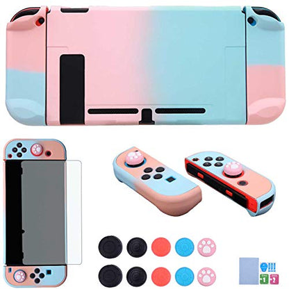 Dockable Case for Nintendo Switch - COMCOOL 3 in 1 Protective Cover Case for Nintendo Switch and Joy-Con Controller with Screen Protector and Thumb grips - Pink and Blue - color: Pink Blue