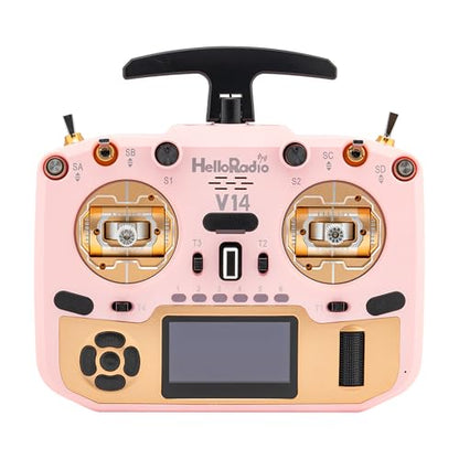 HelloRadio V14MAX ELRS FPV Radio Transmitter – 2.4GHz ELRS OpenTX/EdgeTX Remote Controller with CNC Hall Gimbals, AI Voice Assistant, External Module Bay, Foldable T-Antenna, and OLED Display for RC FPV Drones