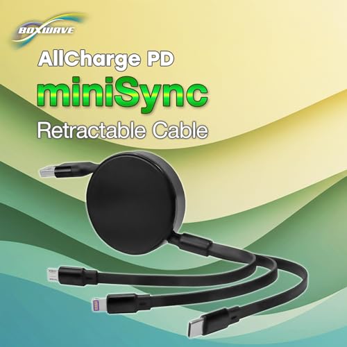 BoxWave Cable Compatible with Fimi Mini 3 Drone with 3 Batteries - AllCharge PD miniSync (100W), Retractable High-Speed Charging Portable USB Cable - Jet Black