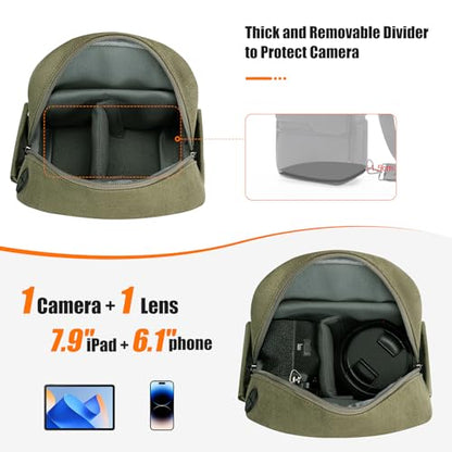 Cwatcun Sling Camera Bag Canvas, Compact Crossbody Case with Rain Cover - color: Green, size: Small