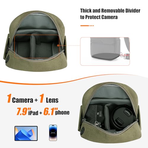 Cwatcun Sling Camera Bag Canvas, Compact Crossbody Case with Rain Cover - color: Green, size: Small