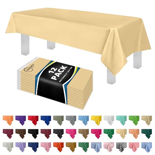 Grandipity Plastic Table Cloth Disposable 12 Pack 54” x 108” Rectangle - color: Ivory, size: 54in. x 108in. Rectangle