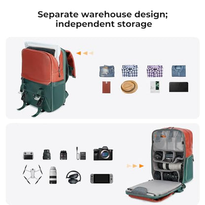 K&F CONCEPT Camera Backpack, 20L Camera Bags for Photographers - color: 06-orange Green