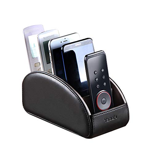 Large PU Leather TV Remote Control Holder Organizer with 5 Compartments - color: Black, size: Large