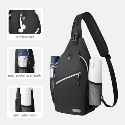 MOSISO Small Sling Bag for Men, Crossbody Shoulder Chest Daypack Bag - color: Black