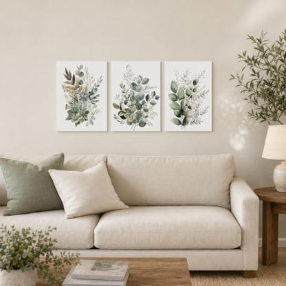 Bwodke Sage Green Botanical Canvas Wall Art Set of 3, 12x16 inch - color: Green, size: 12"x16" Canvas