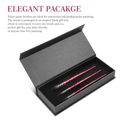 3-Piece Detail and Round Pointed Paint Brush Set - Red - color: Red
