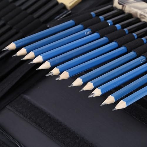 Drawing Pencils Kit, 40 Piece Sketching Set with Graphite, Charcoal, Pastel Pencils, Erasers, Sharpeners, Carrying Bag