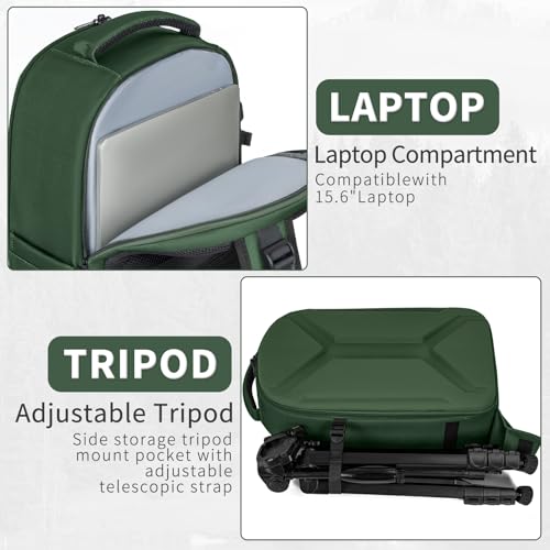TORIBIO Large Hardshell Camera Backpack DSLR/SLR/Mirrorless Photography Bag - color: Green