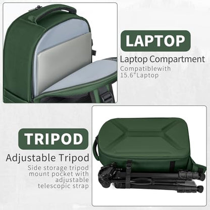 TORIBIO Large Hardshell Camera Backpack DSLR/SLR/Mirrorless Photography Bag - color: Green