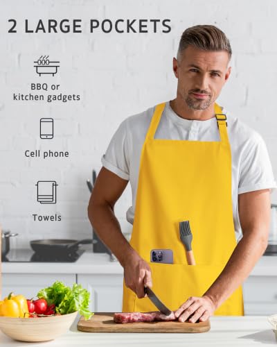 Syntus Chef Apron for Men Women with Pockets, Thick Grilling BBQ Apron - color: Yellow