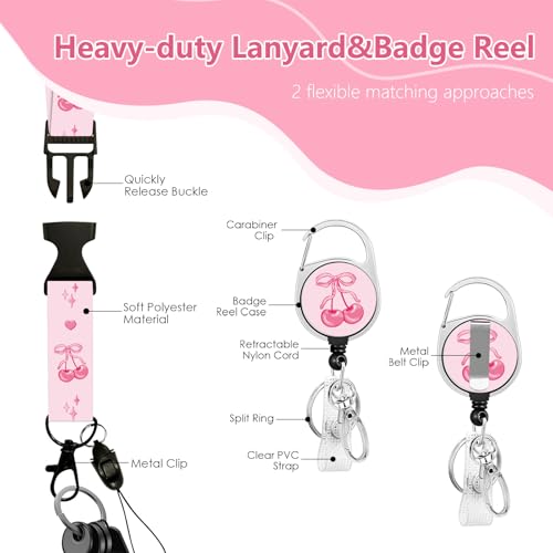 Lanyards for ID Badges, Pink Cherry Bow Cute ID Badge Holder - color: Cherry