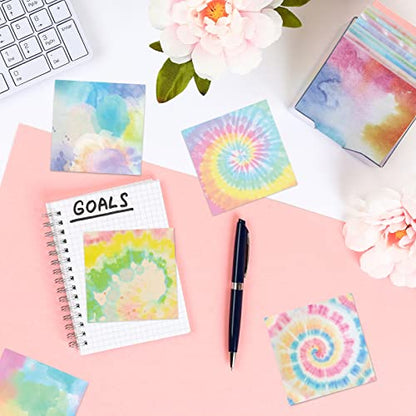 Eaasty 12 Pcs Rainbow Sticky Notes Tie Dye Pastel Sticky Note, 3 x 3 Inch - size: 3 x 3 Inch