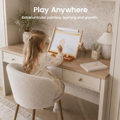 Tiny Land Tabletop Kids Art Easel, 5-Level Magnetic Drawing Board - color: Oatmeal