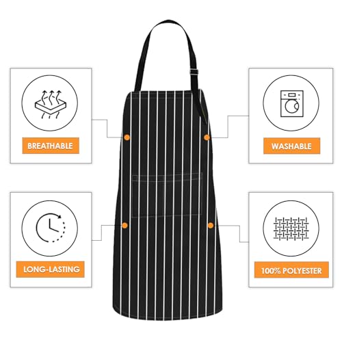Britimes Apron with Pockets, 32x28 inch, 2 Pack, Striped - color: Black Grey Stripes