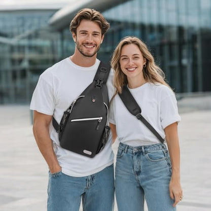 MOSISO Small Sling Bag for Men, Crossbody Shoulder Chest Daypack Bag - color: Black