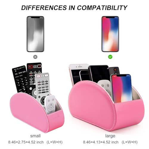 BONNY DODO Remote Control Holders Organizer Box with 5 Compartment PU Leather Multi-functional Office Desk Storage Caddy Store (Pink) - color: Pink