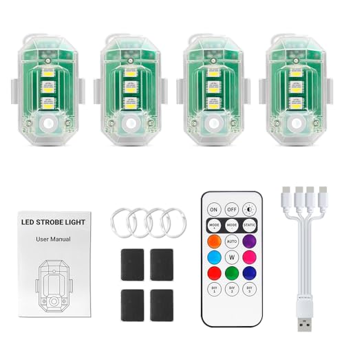 Mini Wireless LED Strobe Lights with Remote Control, 4pcs Rechargeable Aircraft Drone Strobe Motorcycle Led Lights , Waterproof RGB Anti Collision Warning Emergency Lights For Vehicles Bike Moto Car - size: 4pcs