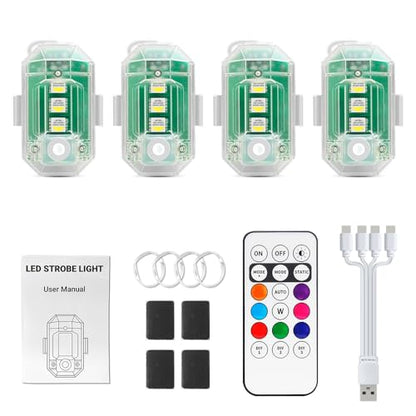 Mini Wireless LED Strobe Lights with Remote Control, 4pcs Rechargeable Aircraft Drone Strobe Motorcycle Led Lights , Waterproof RGB Anti Collision Warning Emergency Lights For Vehicles Bike Moto Car - size: 4pcs