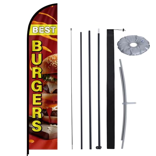 MASTERCANOPY 12FT Tall Burgers Feather Flag Pole Kit Red - color: BURGERS, size: 12FT