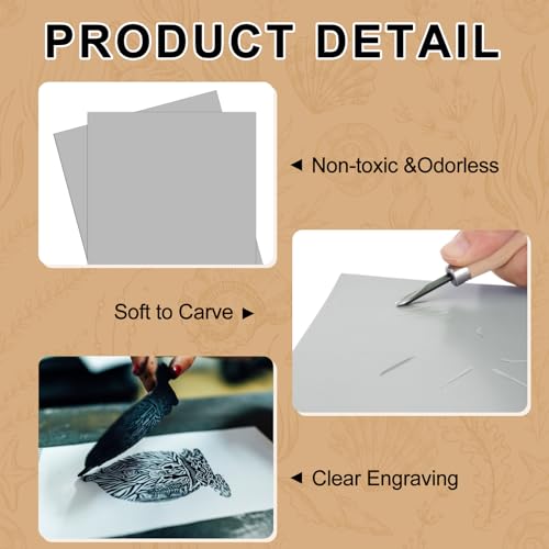 Yeaqee 2 Pcs 6 x 6 Inch Linoleum Blocks for Printmaking, Gray - color: Gray, size: 6 x 6 Inch