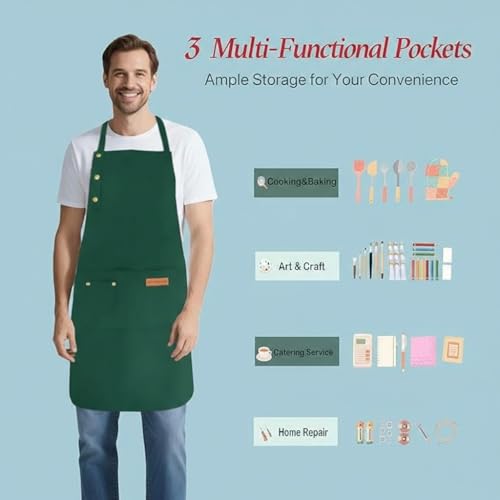 Aprons for Women Men, Water-Resistant Kitchen Aprons for Cooking - color: Green