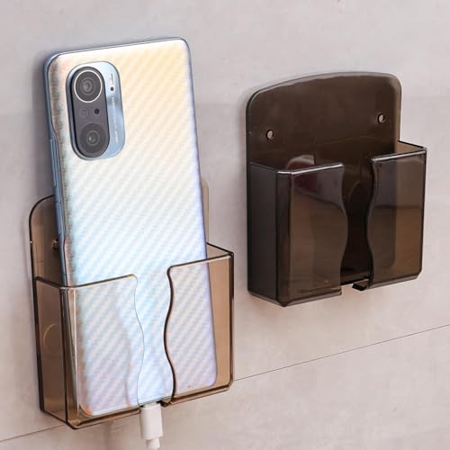 1Pcs Multifunction Organizer Storage Box Home Wall Mounted Punch Free TV Remote Control Mobile Phone Charging Storage Bracket (Transparent) - color: Transparent