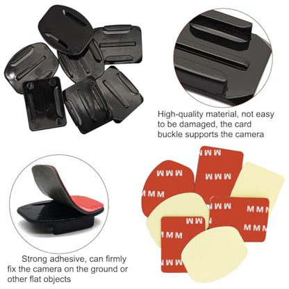 Helmet Adhesive Sticky Mounts, Flat & Curved Helmet Mounting attachments with 10 Sticky Pads, Compatible with GoPro Hero 13 12 11 10 Max 9 8 7 6 5 Session Camera and Other Brand Camera (10 Pack)