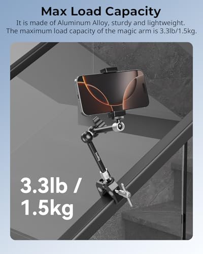 SMALLRIG Magic Arm Clamp w/ 1/4 and 3/8 Thread Holes, 9.8 Inches Adjustable - size: 9.8''+phone clamp