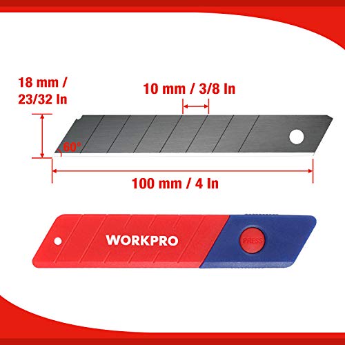 WORKPRO 18mm Snap-Off Blades, SK5 Heavy-Duty Replacement Blades, 100-Pack - size: 4 inches