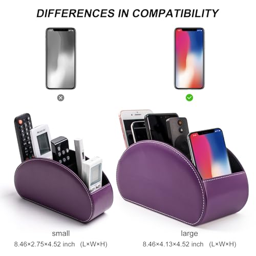 BONNY DODO Remote Control Holders Organizer Box with 5 Compartment PU Leather Multi-functional Office Desk Storage Caddy Store (Dark Purple) - color: Dark Purple