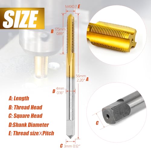 2Pcs M4 X 0.7 Thread Tap for Metal, M4 X 0.7 M2 HSS Thread Milling Tap - size: M4x0.7 - 2Pcs