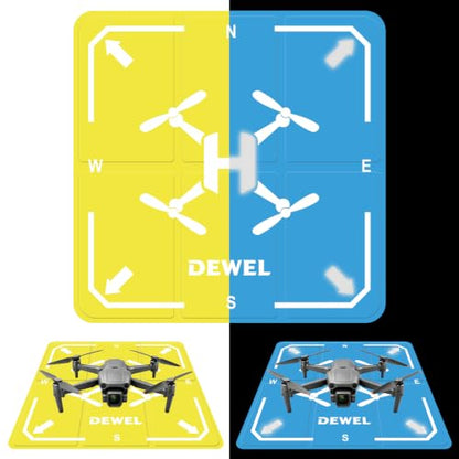 DEWEL 20 Inch Drone Landing Pad, Weighted Fast Fold Waterproof PU Drone Pad - color: 51CM(Yellow/Blue)