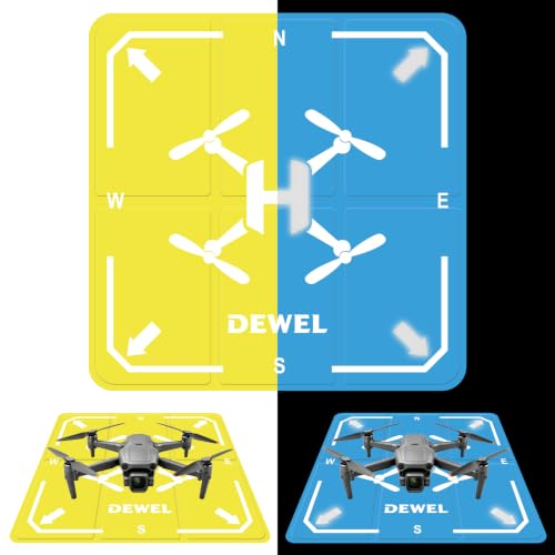 DEWEL 25 Inch Drone Landing Pad, Weighted Fast Fold Waterproof PU Drone Pad - color: 64CM(Yellow/Blue)