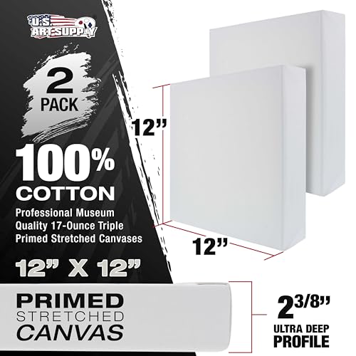 U.S. Art Supply Stretched Canvas for Painting 12" x 12" 2-3/8" Extra Deep - size: 12" x 12"