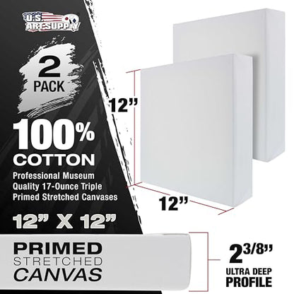 U.S. Art Supply Stretched Canvas for Painting 12" x 12" 2-3/8" Extra Deep - size: 12" x 12"