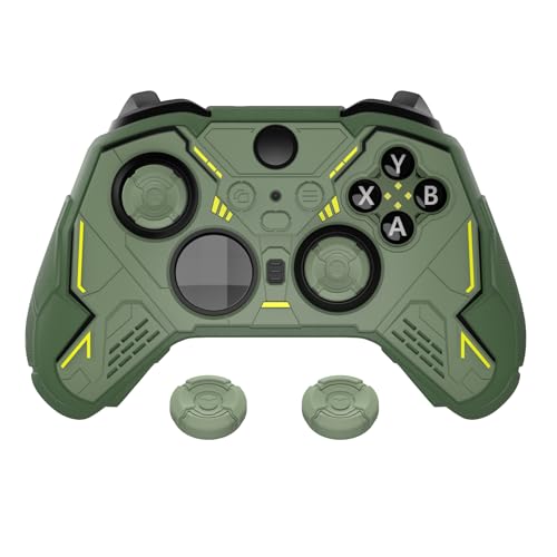 PlayVital Stellar Mecha Silicone Cover Skin for Xbox Elite Series 2 & Elite Series 2 Core, Non-Slip Grip Protector for Xbox Elite 2 with Thumb Grips & Stickers, Army Green & Racing Green - color: Army Green & Racing Green