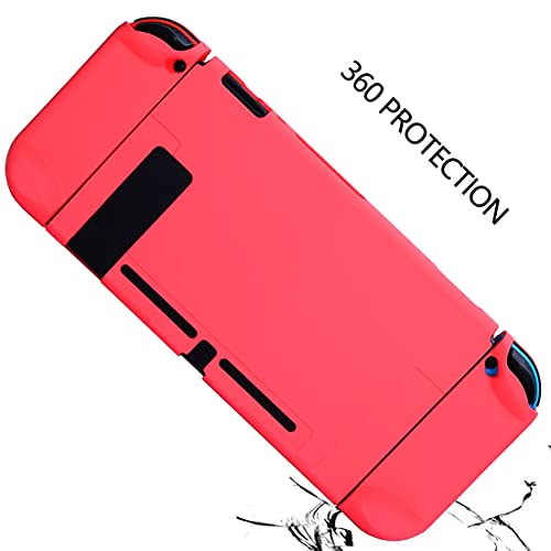 Dockable Case for Nintendo Switch - COMCOOL 3 in 1 Protective Cover Case for Nintendo Switch and Joy-Con Controller with Screen Protector and Thumb grips - Red - color: Red