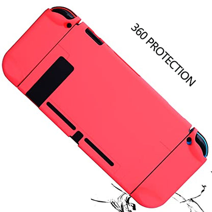 Dockable Case for Nintendo Switch - COMCOOL 3 in 1 Protective Cover Case for Nintendo Switch and Joy-Con Controller with Screen Protector and Thumb grips - Red - color: Red