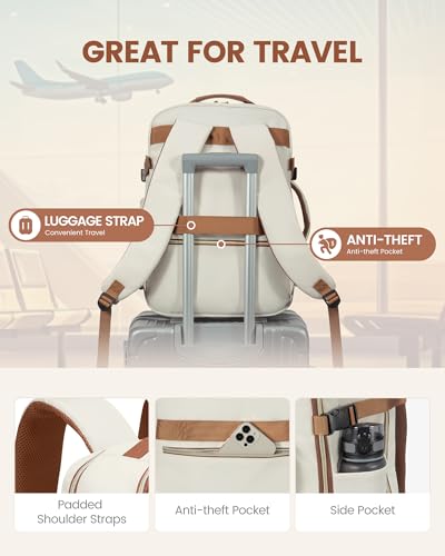 LOVEVOOK 50L Travel Backpack Flight Approved Carry on Backpack,3 Packing Cubes,Waterproof Personal Item Travel Bag,TSA Carry on Luggage Suitcase Travel Essentials,Gifts for Women & Men,fits 18" Laptop - color: Beige-brown, size: X-Large-50L-4Pcs(Standard)
