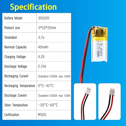 301020 3.7V Lipo Battery 40mAh 301020 Rechargeable Lithium - size: 301020 40mAh