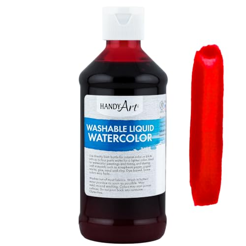 Handy Art Washable Liquid Watercolor Paint, Red, 8 oz Bottle - color: Red