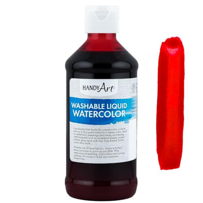 Handy Art Washable Liquid Watercolor Paint, Red, 8 oz Bottle - color: Red