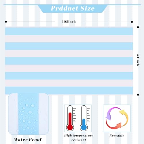 Kesfey Light Blue Striped Tablecloth Vertical Stripe Table Cover 3 Packs - color: Haze Blue Verticall Striped