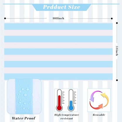 Kesfey Light Blue Striped Tablecloth Vertical Stripe Table Cover 3 Packs - color: Haze Blue Verticall Striped