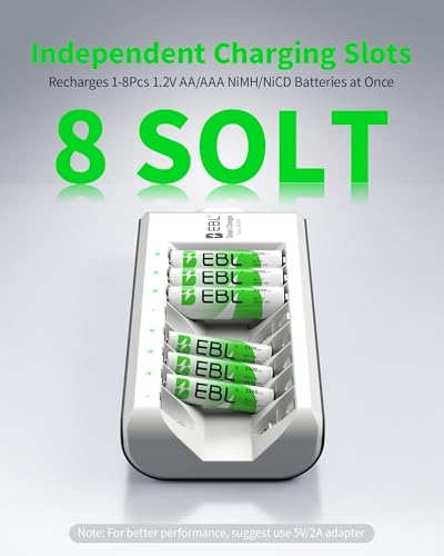 EBL 8-Bay Smart Charger + 4AA 2800mAh & 4AAA 1100mAh Rechargeable Batteries