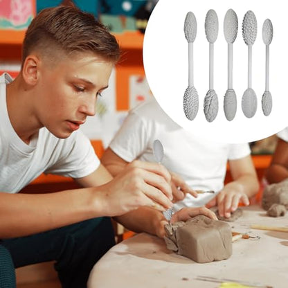 5PCS Double-Ended Clay Sculpting Tools, Polymer Clay Texture Tools Set with Wooden Handle for Pottery, Ceramics, DIY Art Modeling - Professional Sculpting & Detailing Kit