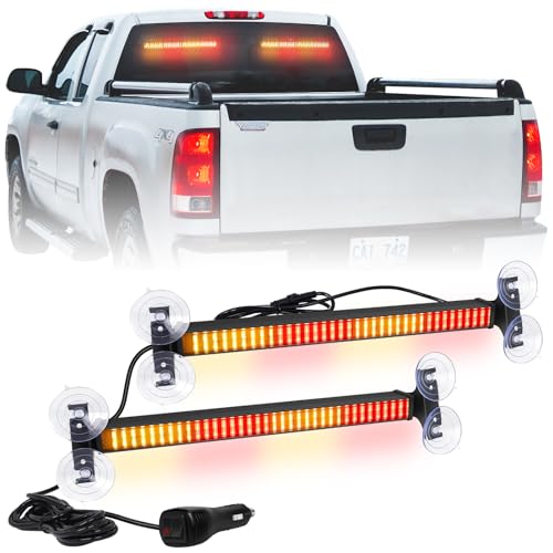 XRIDONSEN 2X 17.7 inch Windshield Light Bar 144 LED Strobe Lights - color: Amber/Red
